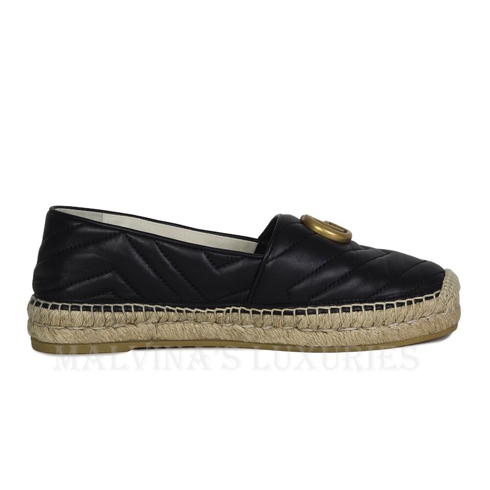 GUCCI SHOES FLATS MARMONT DOUBLE GG LEATHER ESPADRILLE sz 37 US 7 - Picture 8 of 16